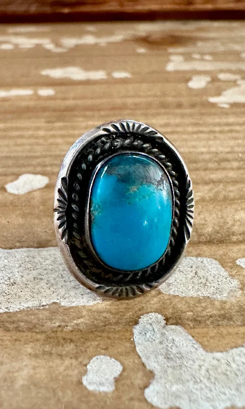 Women’s layered rings with mixed gemstone bands -OCEAN VIEW Sterling Silver & Turquoise Ring, Native American Style Jewelry • Size 7