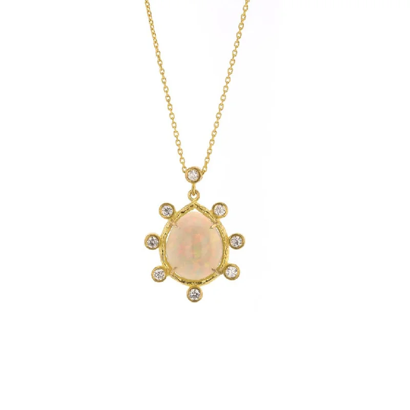 Stunning necklaces and pendants with ruby and diamond combinations for a luxurious effect-Opal & Diamond Pendant Necklace