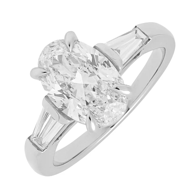 Women’s rings with knot designs for symbolism -Oval and Baguette Diamond Engagement Ring in Platinum (2 3/8cttw)