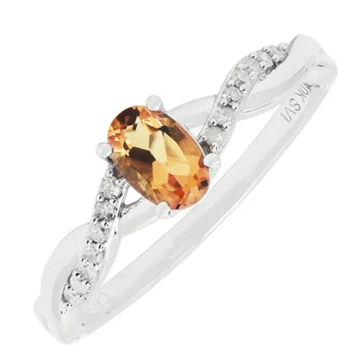 Women’s dainty rings with floral opal motifs -Oval Citrine Ring in 10kt White Gold with Diamonds (1/10ct tw)