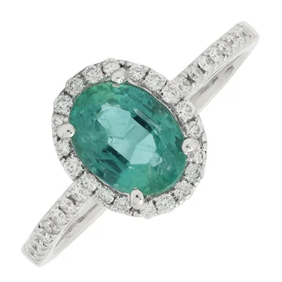 Women’s bold rings with hammered silver bands -Oval Emerald Ring in 14kt White Gold with Diamonds (1/3ct tw)