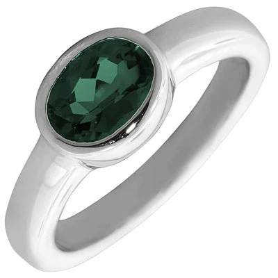 Women’s stretch rings for adjustable comfort fit -Oval Green Tourmaline Bezel Ring in Sterling Silver