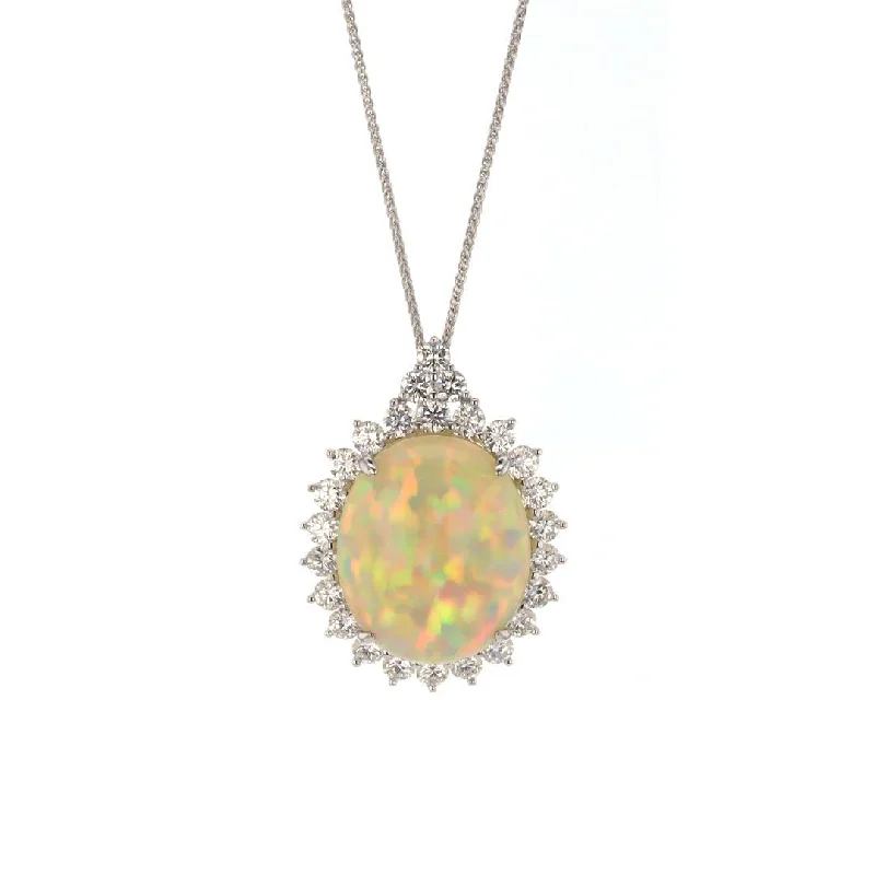 Best necklaces and pendants with infinity hearts for a romantic, eternal symbol-Oval Opal & Diamond Halo Pendant Necklace