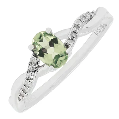 Women’s silver rings featuring bold turquoise gems -Oval Peridot Ring in 10kt White Gold with Diamonds (1/10ct tw)