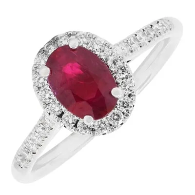 Women’s rings with faceted fluorite for hues -Oval Ruby Ring in 14kt White Gold with Diamonds (1/4ct tw)