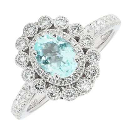 Women’s promise rings with subtle star engravings -Paraiba Tourmaline Ring in 14kt White Gold with Diamonds (5/8ct tw)