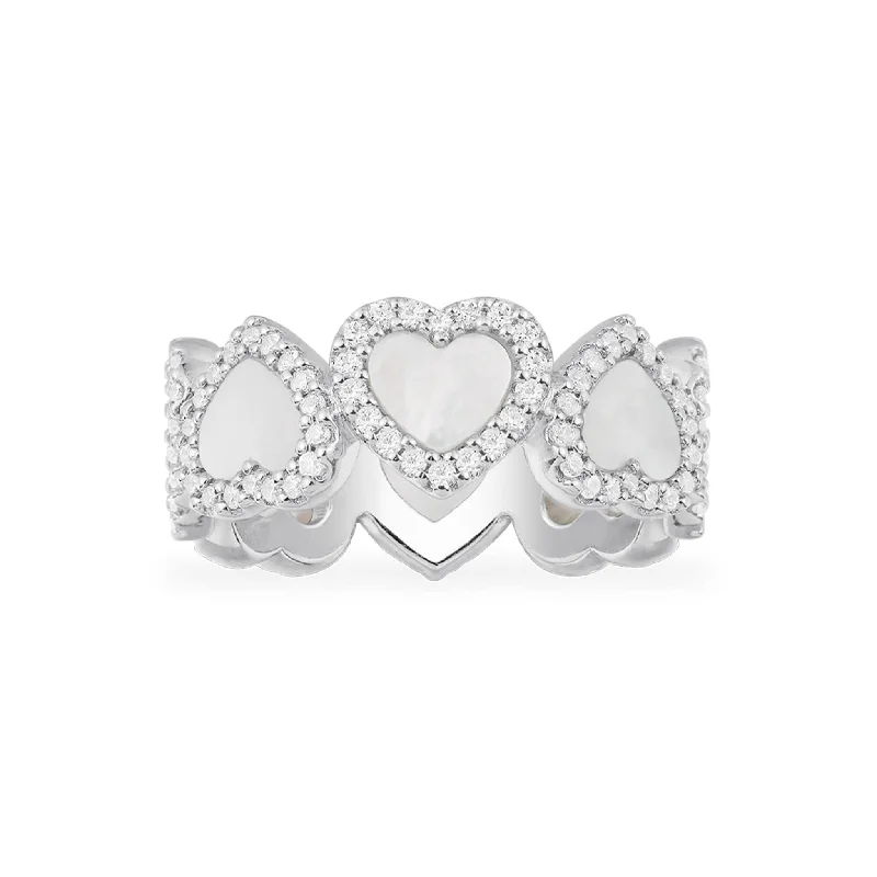 Women’s rings with matte silver for understated -Pavé White Nacre Full Heart Ring - silver