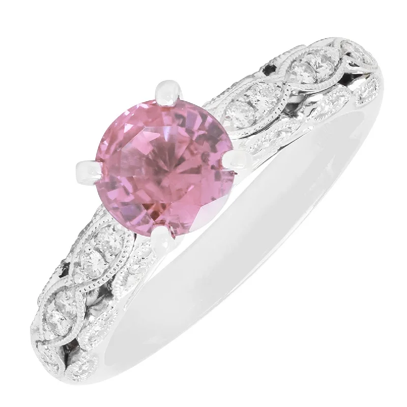 Women’s bold rings with hammered silver bands -Pink Sapphire Ring in 14kt White Gold with Diamonds (1/5ct tw)