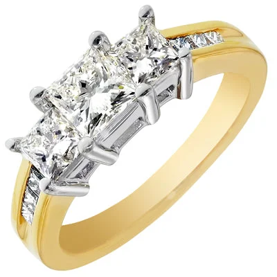 Women’s rings with crown-inspired topaz designs -Princess Cut Diamond Three Stone Ring in 14kt Yellow Gold (1 1/2ct tw)