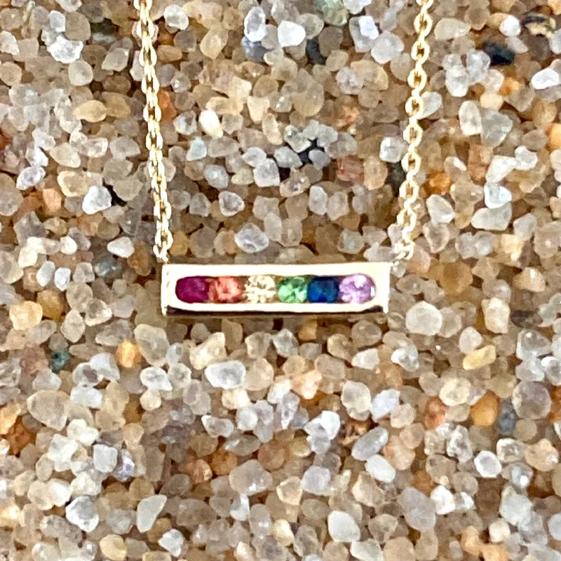 Best necklaces and pendants with gemstone clusters for a bold and colorful effect-Rainbow 14K Gold Bar Pendant Necklace