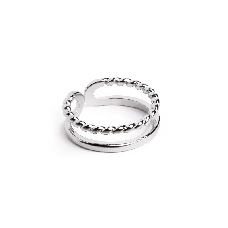 Women’s rings with carved rose quartz designs -Ring Rope Silver Ring