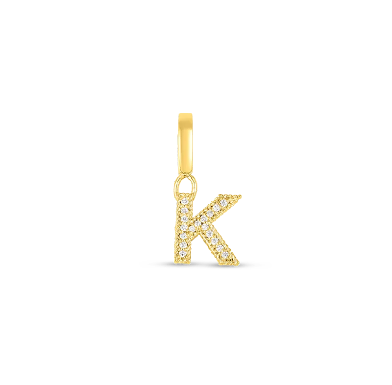 Necklaces and pendants with geometric pendants for a clean, contemporary design-Roberto Coin Princess Yellow Gold Diamond Letter "K" Charm