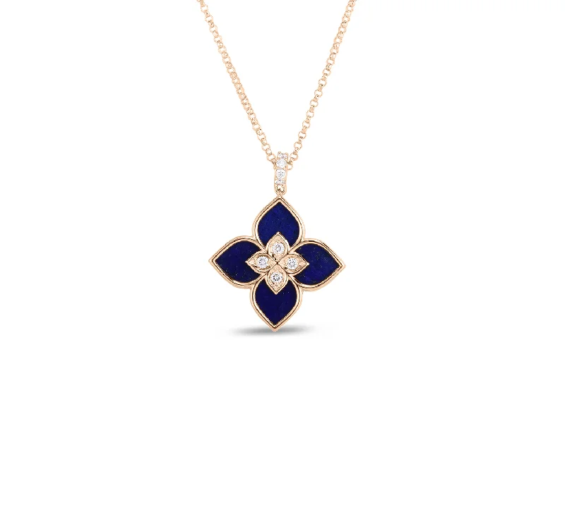 Simple necklaces and pendants with bar pendants for a sleek modern design-Roberto Coin Venetian Princess Small Lapis and Diamond Necklace