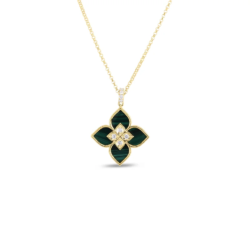 Necklaces and pendants with clear quartz for a pure and radiant look-Roberto Coin Venetian Princess Small Malachite and Diamond Necklace