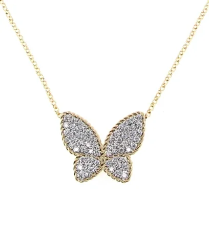 Necklaces and pendants with infinity love symbols for an eternal, romantic gesture-Roberto Coin Yellow Gold Butterfly Diamond Necklace