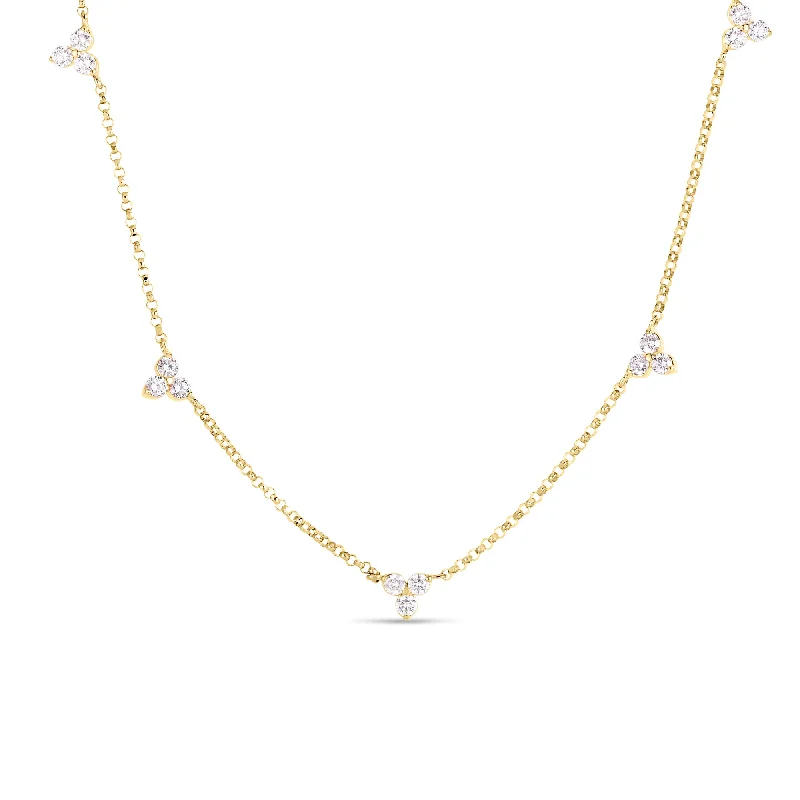 Stunning necklaces and pendants with aquamarine stones for a serene effect-Roberto Coin Yellow Gold Five Station Diamond Necklace