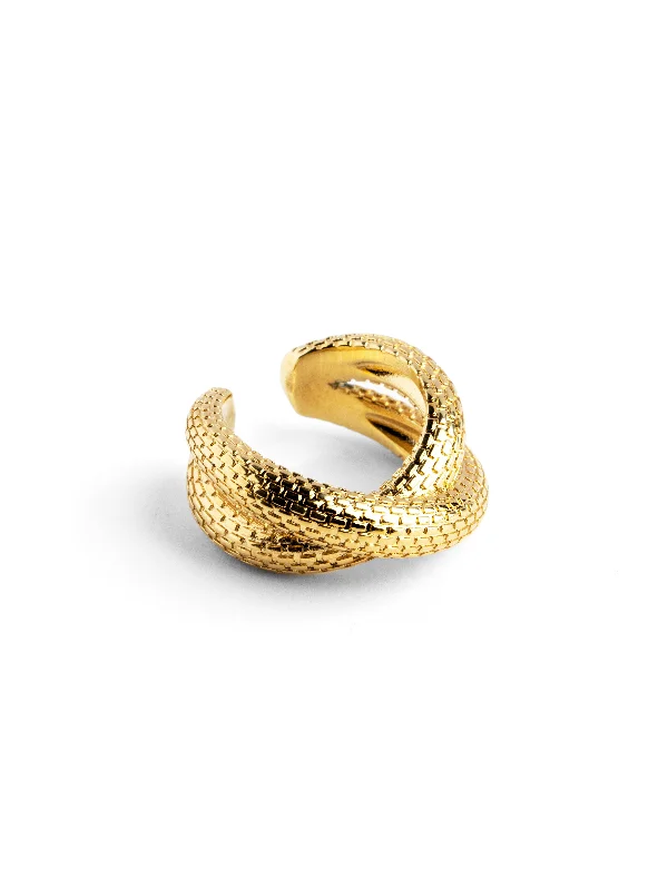 Women’s promise rings with subtle star engravings -Rope Cross Gold Ring