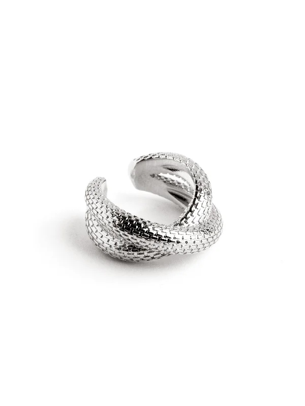 Women’s bold rings with hammered silver bands -Rope Cross Ring