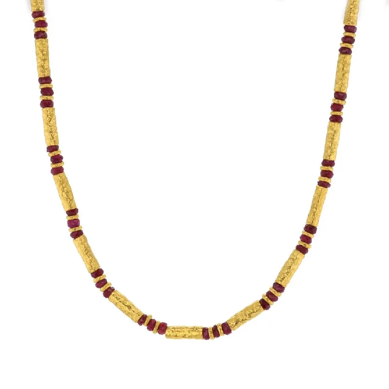 Necklaces and pendants with pearls for a classic and sophisticated touch-Ruby & 24K Gold Bead Necklace