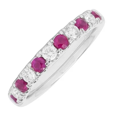 Women’s rings with agate slices for earthiness -Ruby and Diamond Band in 14kt White Gold (1/3ct tw)