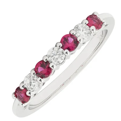 Women’s rings with fluorite stones for hues -Ruby and Diamond Band in 14kt White Gold (1/4ct tw)