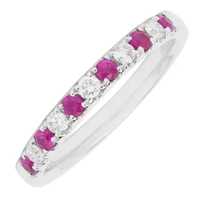 Women’s vintage-style rings with oxidized finish -Ruby and Diamond Band in 14kt White Gold (1/5ct tw)