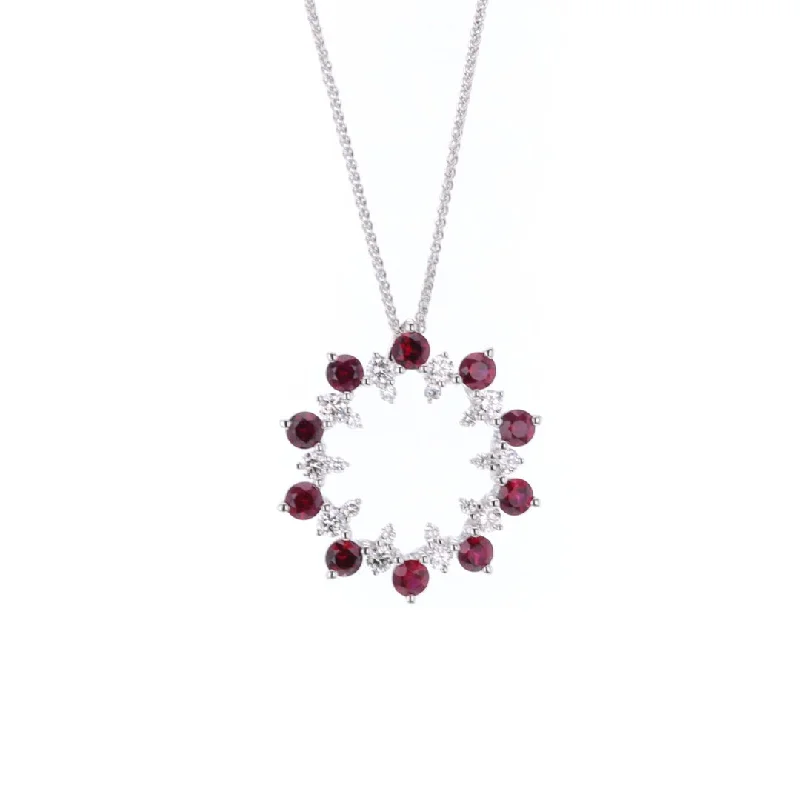 Beautiful necklaces and pendants with diamond halo settings for extra brilliance-Ruby & Diamond Circle Pendant Necklace