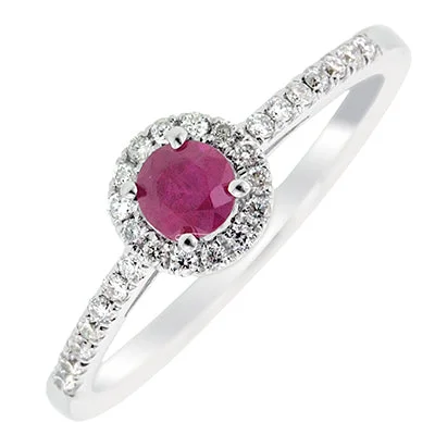 Women’s rings with vibrant aventurine for luck -Ruby Halo Ring in 14kt White Gold with Diamonds (1/7ct tw)