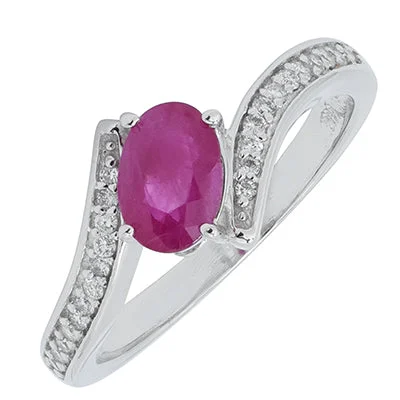 Women’s rings with claw-set jade for security -Ruby Ring in 14kt White Gold with Diamonds (1/5ct tw)