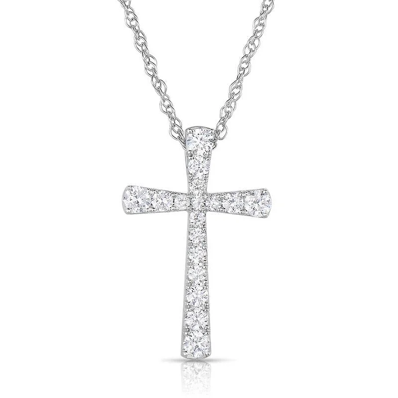 Trendy necklaces and pendants with geometric shapes for a modern aesthetic-Sabel Collection 14K White Gold Diamond Cross Pendant in .18cttw