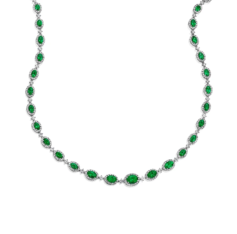 Best necklaces and pendants with silver chains for a sleek, timeless look-Sabel Collection White Gold Oval Emerald and Diamond Necklace