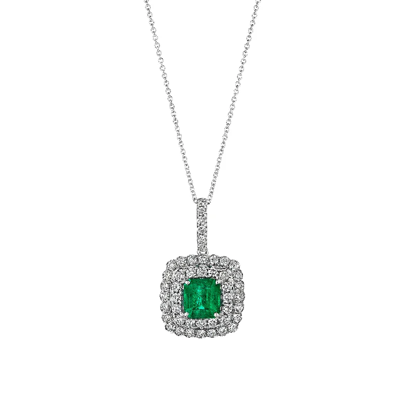 Necklaces and pendants with star-shaped designs for a whimsical, celestial touch-Sabel Collection White Gold Square Emerald and Diamond Double Halo Pendant