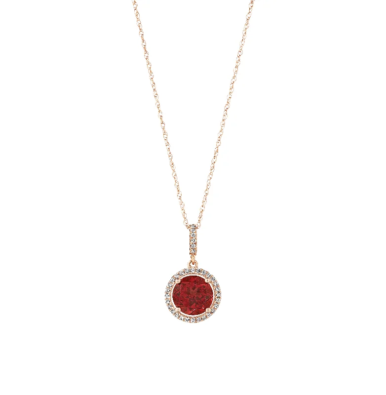 Best necklaces and pendants with intertwined designs for a symbol of unity-Sabel Rose Gold Round Garnet and Diamond Halo Pendant