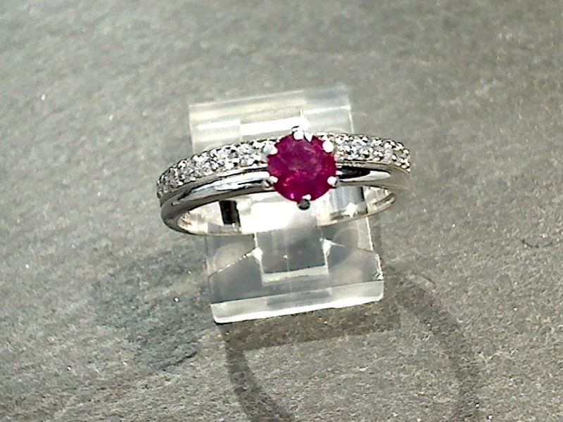 Women’s promise rings with subtle star engravings -Size 9 GF Ruby, CZ, Sterling Silver Ring