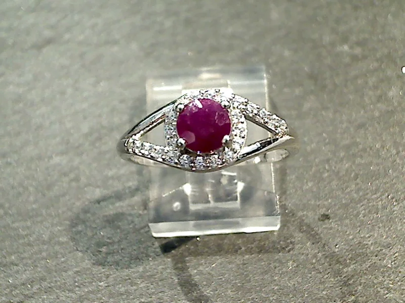 Women’s titanium rings with sleek modern designs -Size 7.25 Ruby, CZ, Sterling Silver Ring