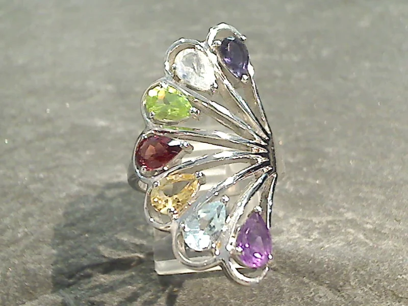 Women’s rings with peridot stones for sparkle -Size 4.75 Multi Gemstones, Sterling Silver Ring