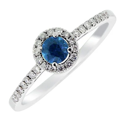 Women’s rings with jade stones for serenity -Sapphire Halo Ring in 14kt White Gold with Diamonds (1/7ct tw)