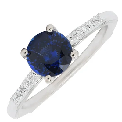 Women’s rings with smoky quartz for depth -Sapphire Ring in 14kt White Gold with Diamonds (1/10ct tw)