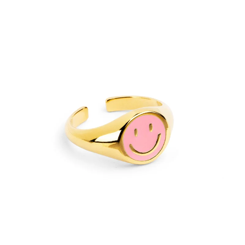 Women’s rings with radiant citrine for shine -Smiley Rose Enamel Gold Ring