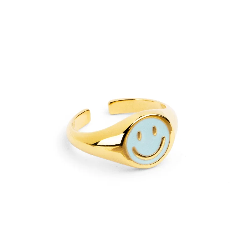 Women’s rings with crown-inspired topaz designs -Smiley Sky Enamel Gold Ring