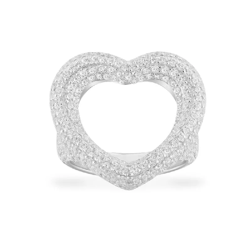 Women’s rings with herkimer diamonds for clarity -Statement Heart Ring - White Silver