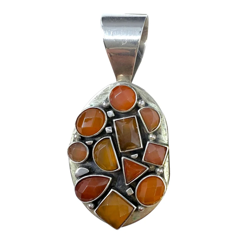 Best necklaces and pendants with black diamonds for an edgy, bold statement-Sterling & Multi Stone Large Pendant By DTR