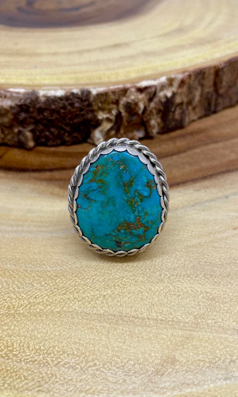 Women’s rose gold rings with moonstone glow -ROUND WE GO Sterling Silver & Turquoise Navajo Ring, Size 13