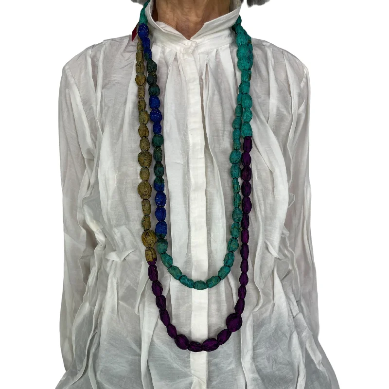 Stunning necklaces and pendants with aquamarine stones for a serene effect-VINTAGE SILK TIE-BEADS LONG NECKLACE