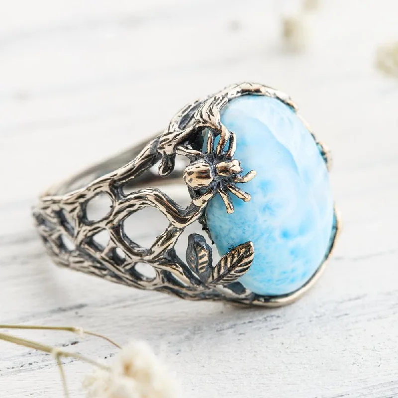 Women’s rings with starburst sapphire for radiance -Transmitting Larimar Crystal Ring