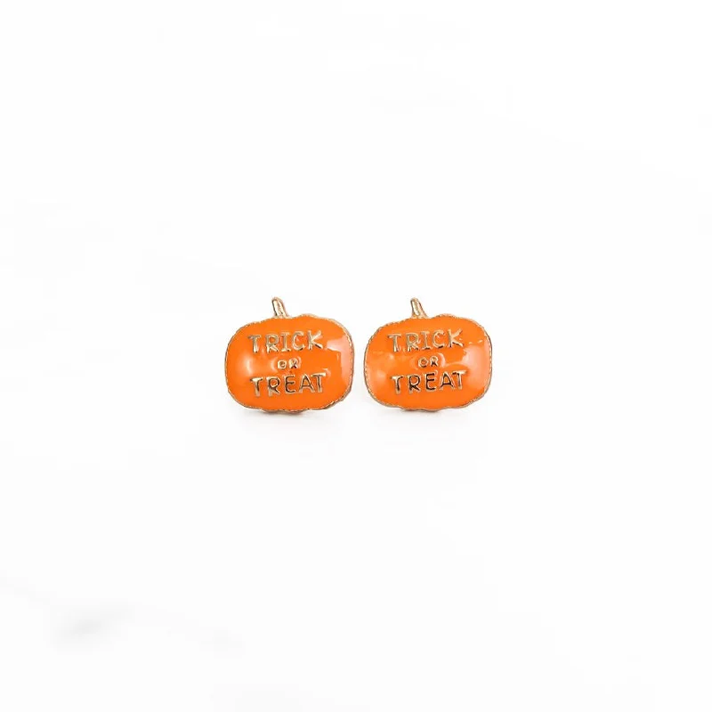 Best necklaces and pendants with glowing moonstone for an ethereal glow-Trick-Or-Treat Pumpkin Studs