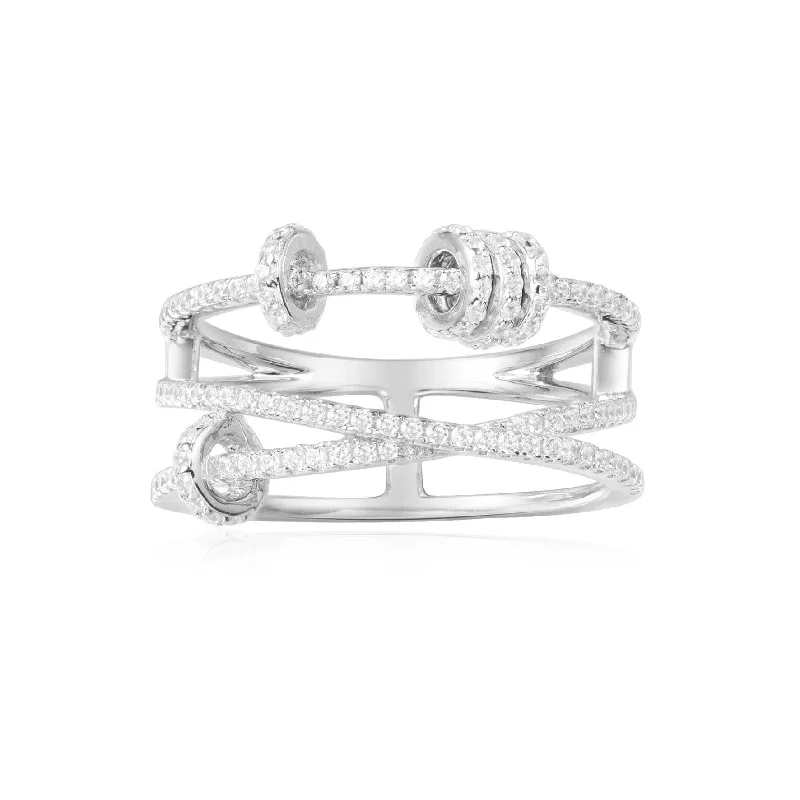 Women’s rings with citrine stones for warmth -Triple Ring with Sliding Hoops - White Silver