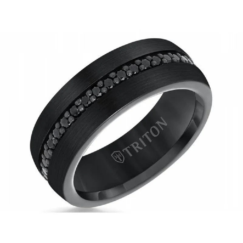 Necklaces and pendants with lock and key designs for a symbolic gesture-Tungsten Carbide Black Sapphire Eternity Band