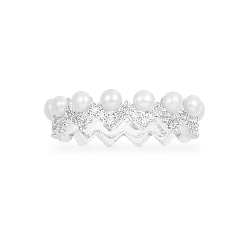 Women’s rings with stretch bands for ease -Up and Down Ring with Pearls