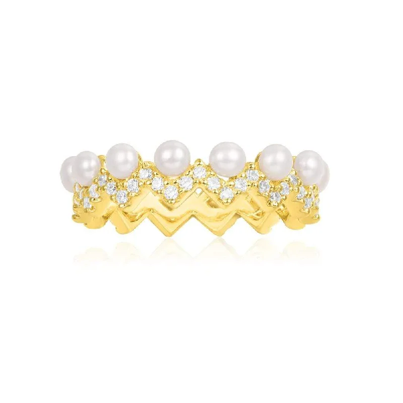 Women’s rings with star sapphire for glow -Up And Down Ring with Pearls - Yellow Silver